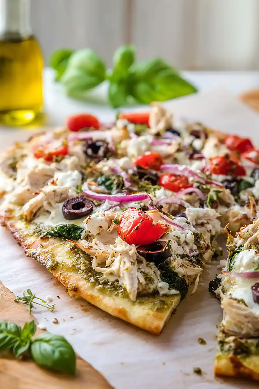 mediterranean chicken flatbread pizza