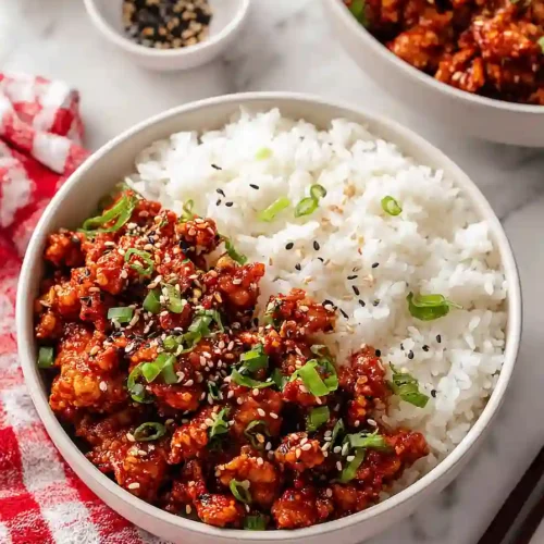 protein firecracker ground chicken bowls