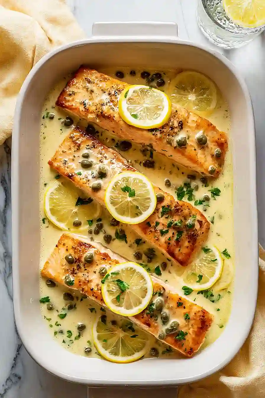 creamy salmon piccata with lemon and capers