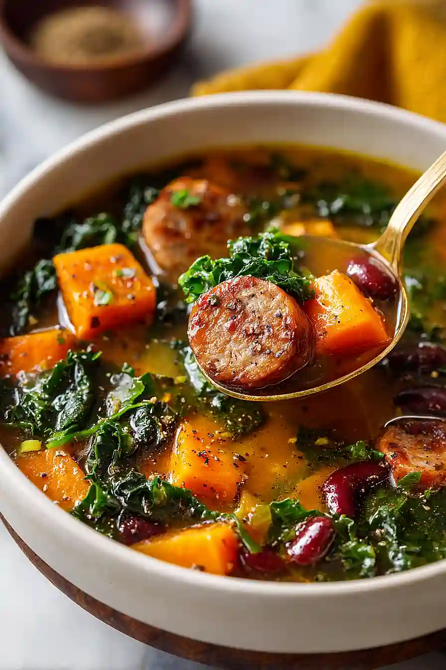 turkey sausage, kale, and sweet potato soup