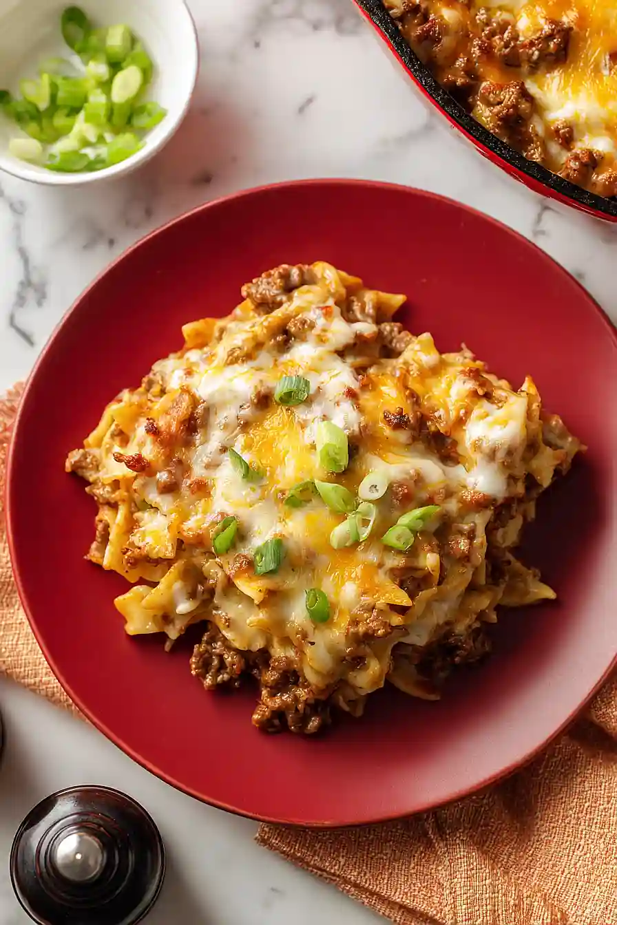 Cheesy Ground Beef Casserole with Cream Cheese