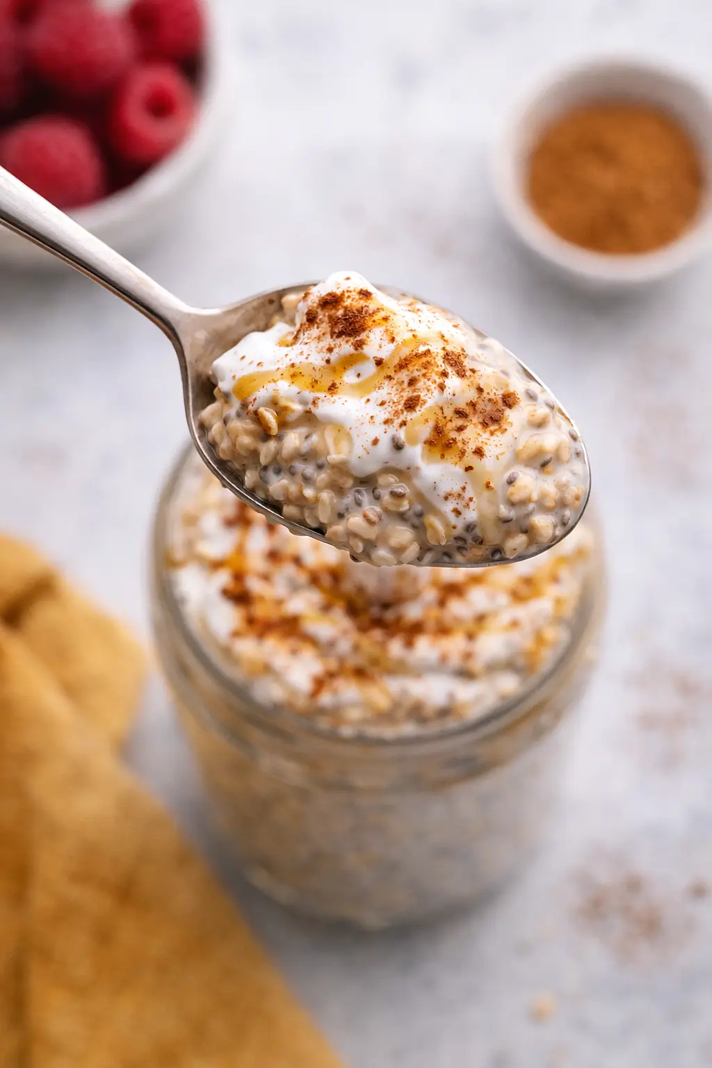 High Protein Cinnamon Roll Overnight Oats