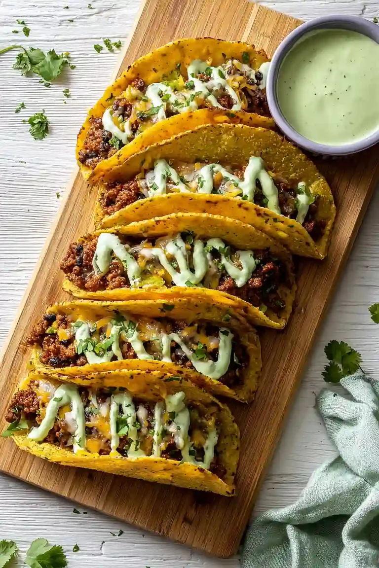 baked ground turkey tacos with avocado sauce