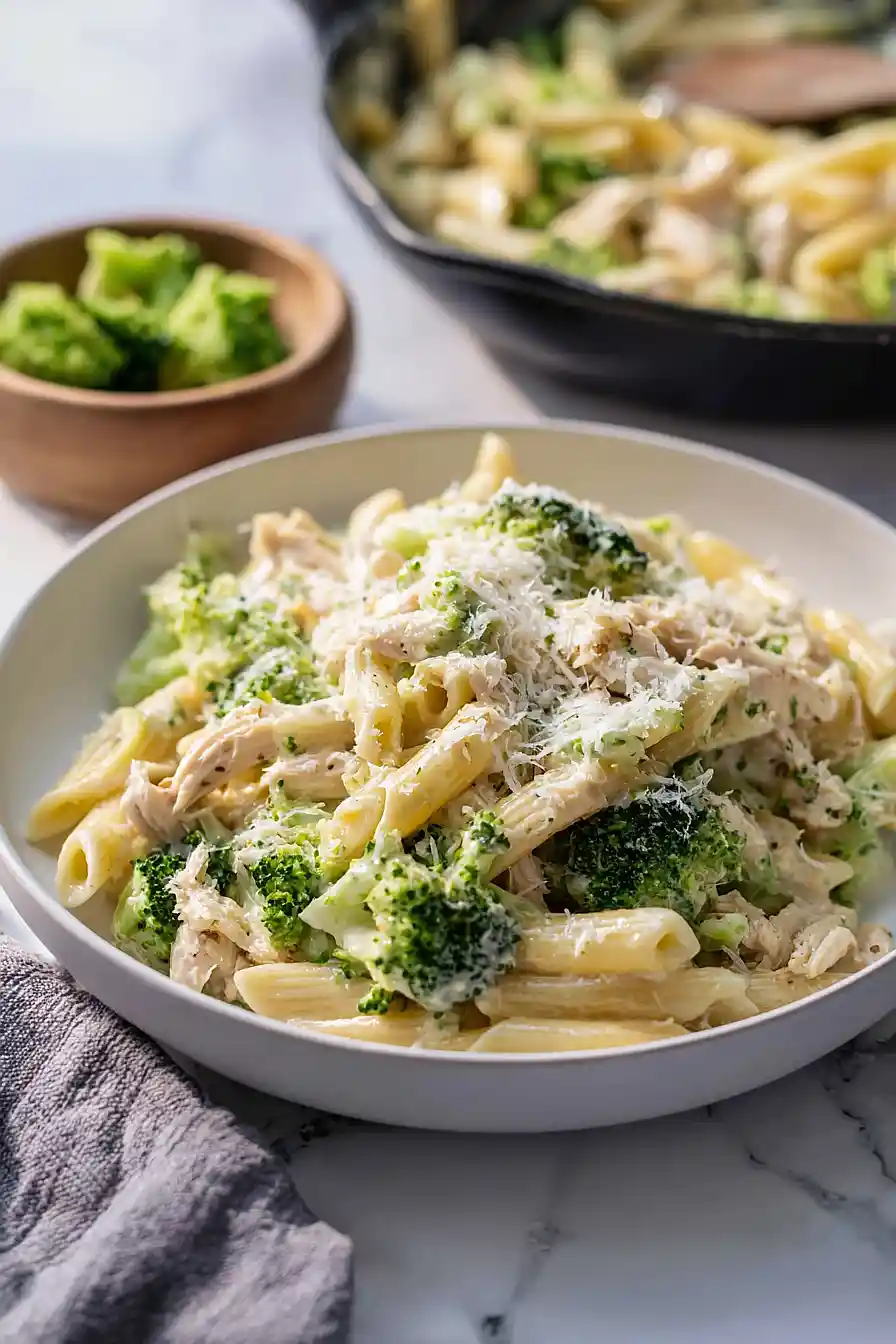 High Protein Rotisserie Chicken Broccoli Pasta