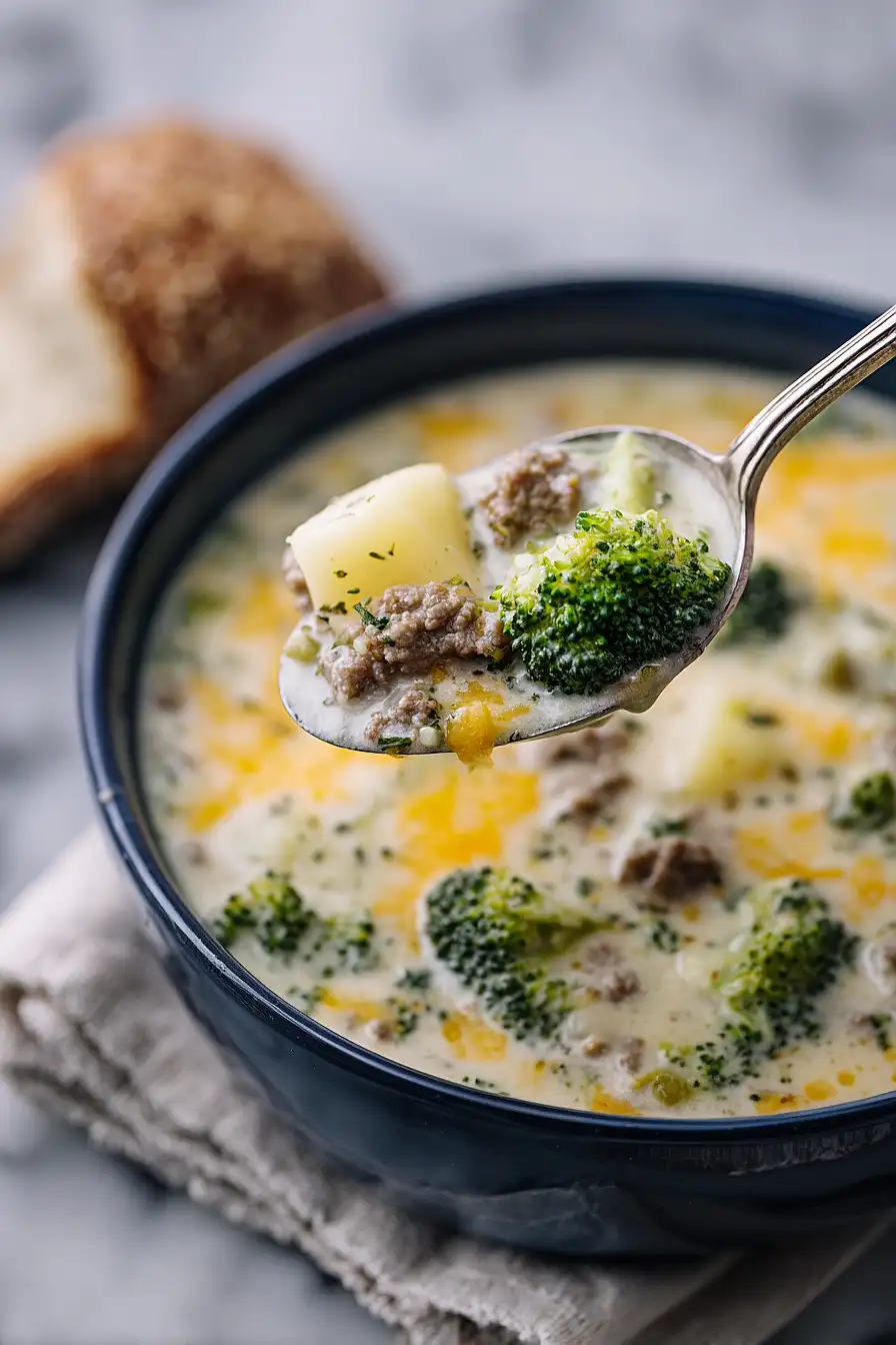 Broccoli Cheese Soup with Ground Beef