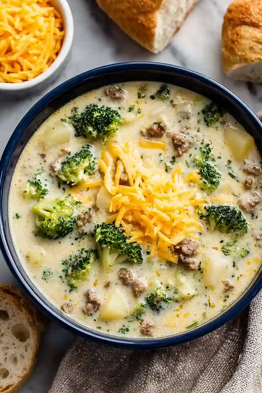 Broccoli Cheese Soup with Ground Beef