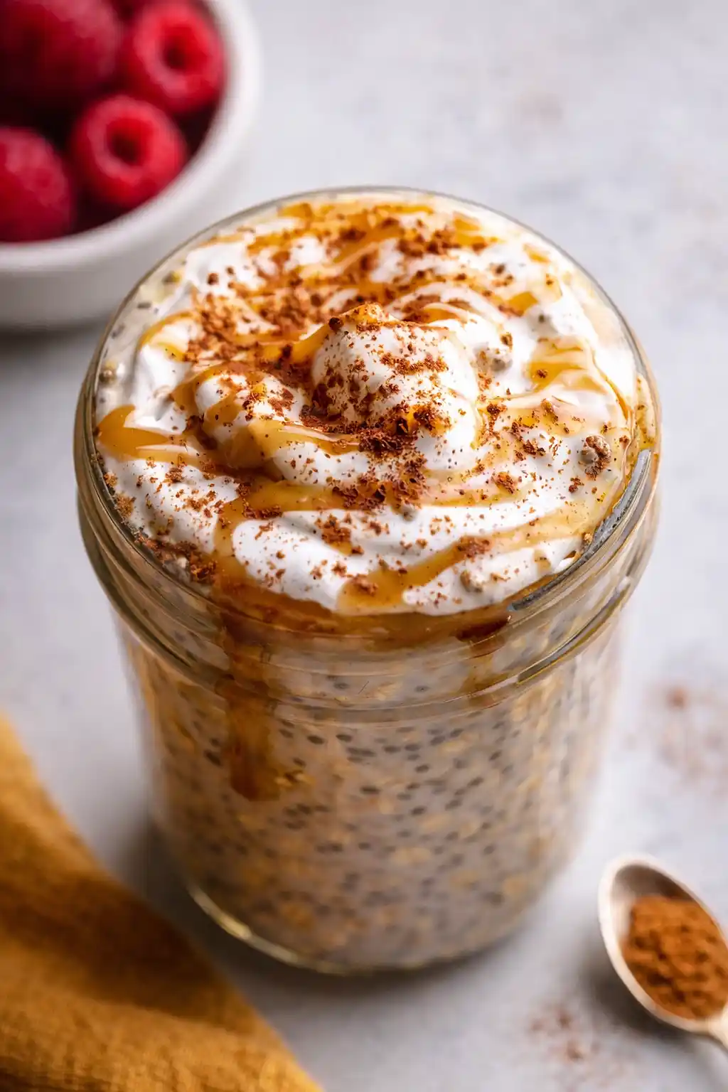 High Protein Cinnamon Roll Overnight Oats