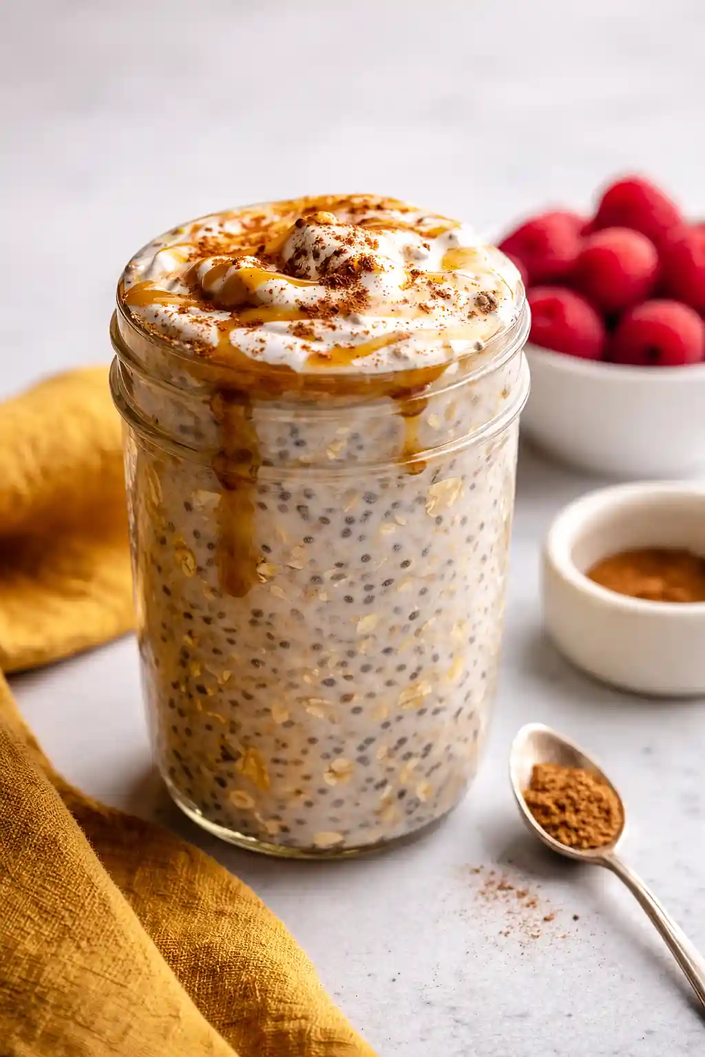 High Protein Cinnamon Roll Overnight Oats
