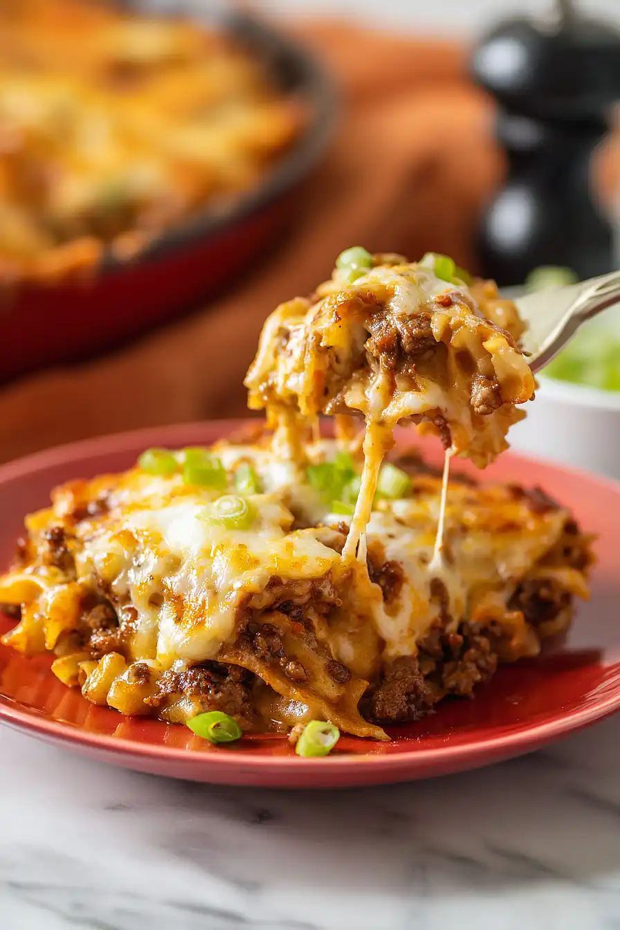 Cheesy Ground Beef Casserole with Cream Cheese