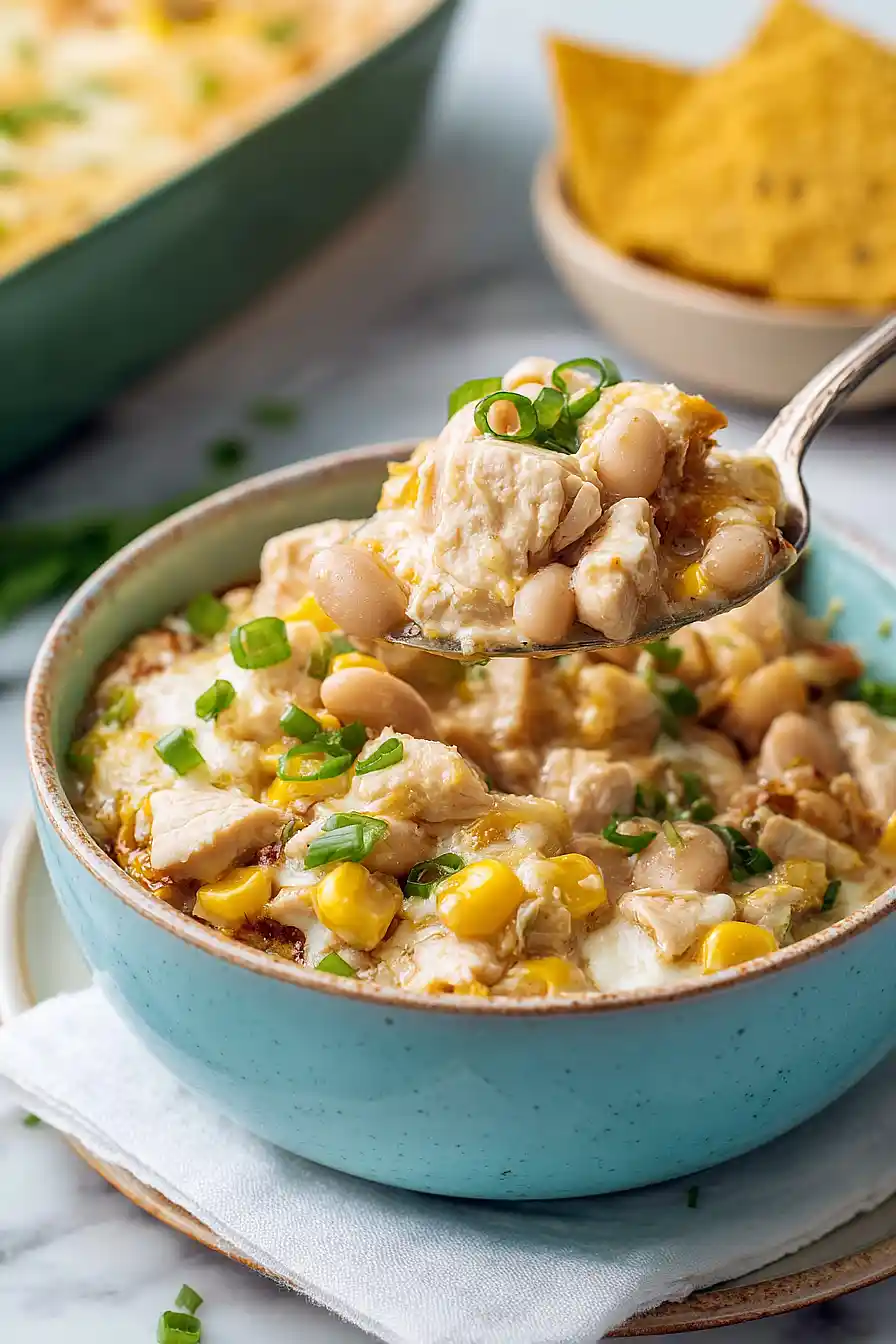 Slow Cooker White Chicken Chili Casserole