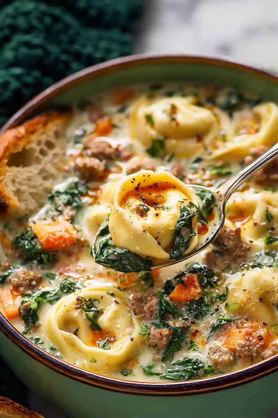 Sausage Tortellini Soup with Spinach