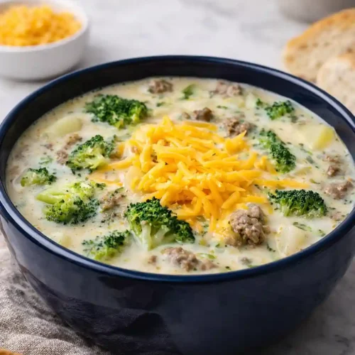 Broccoli Cheese Soup with Ground Beef