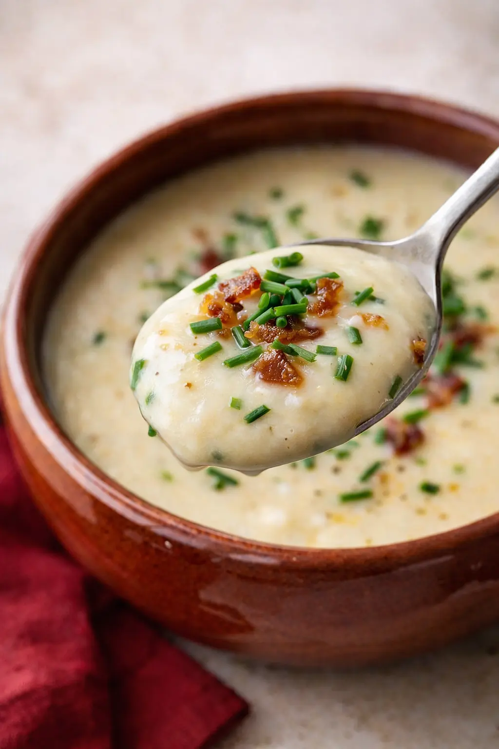 Creamy Cauliflower Cheddar Soup with Bacon