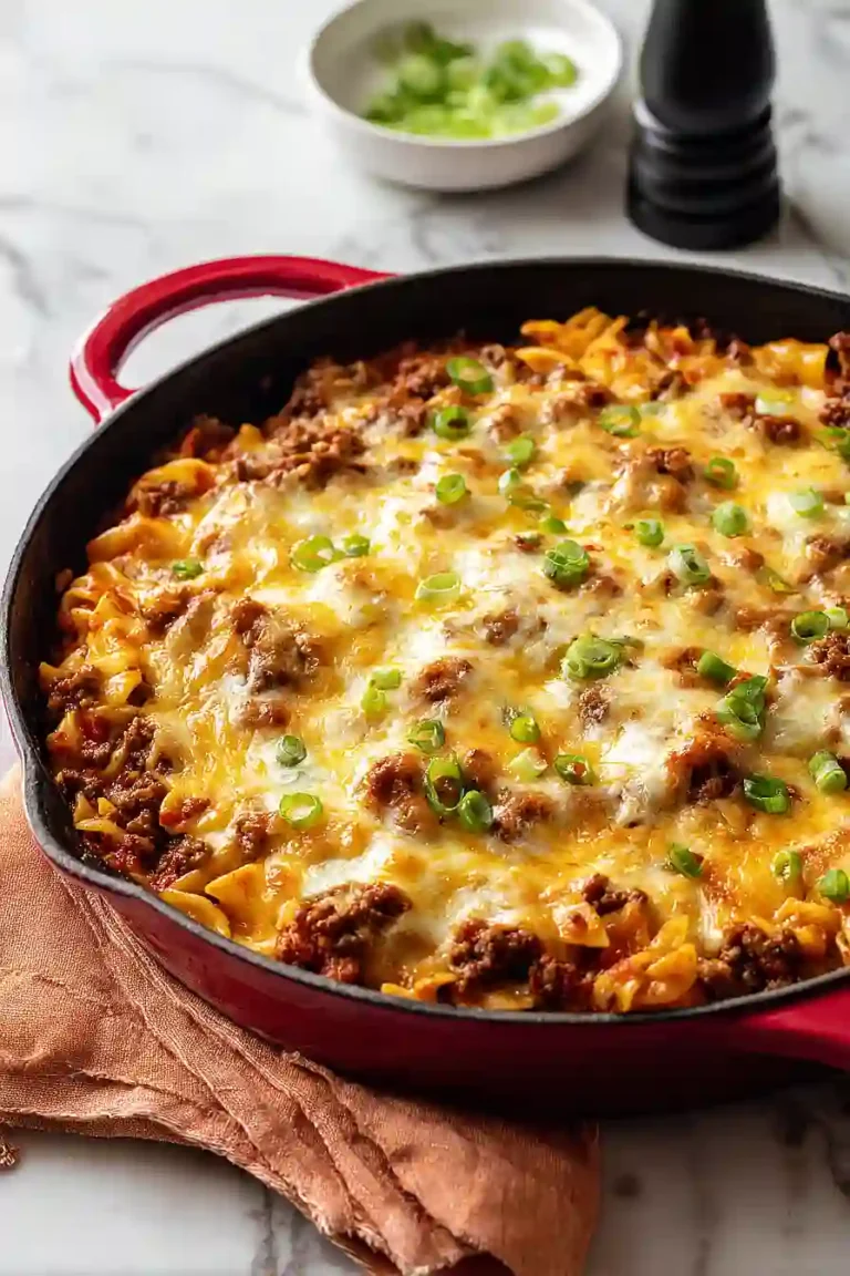 Cheesy Ground Beef Casserole with Cream Cheese