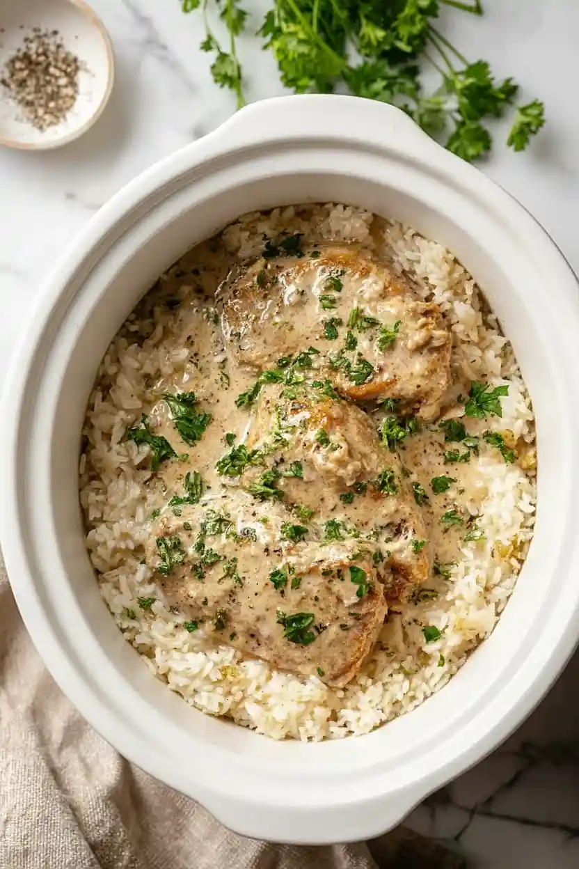 Crockpot Pork Chops and Rice