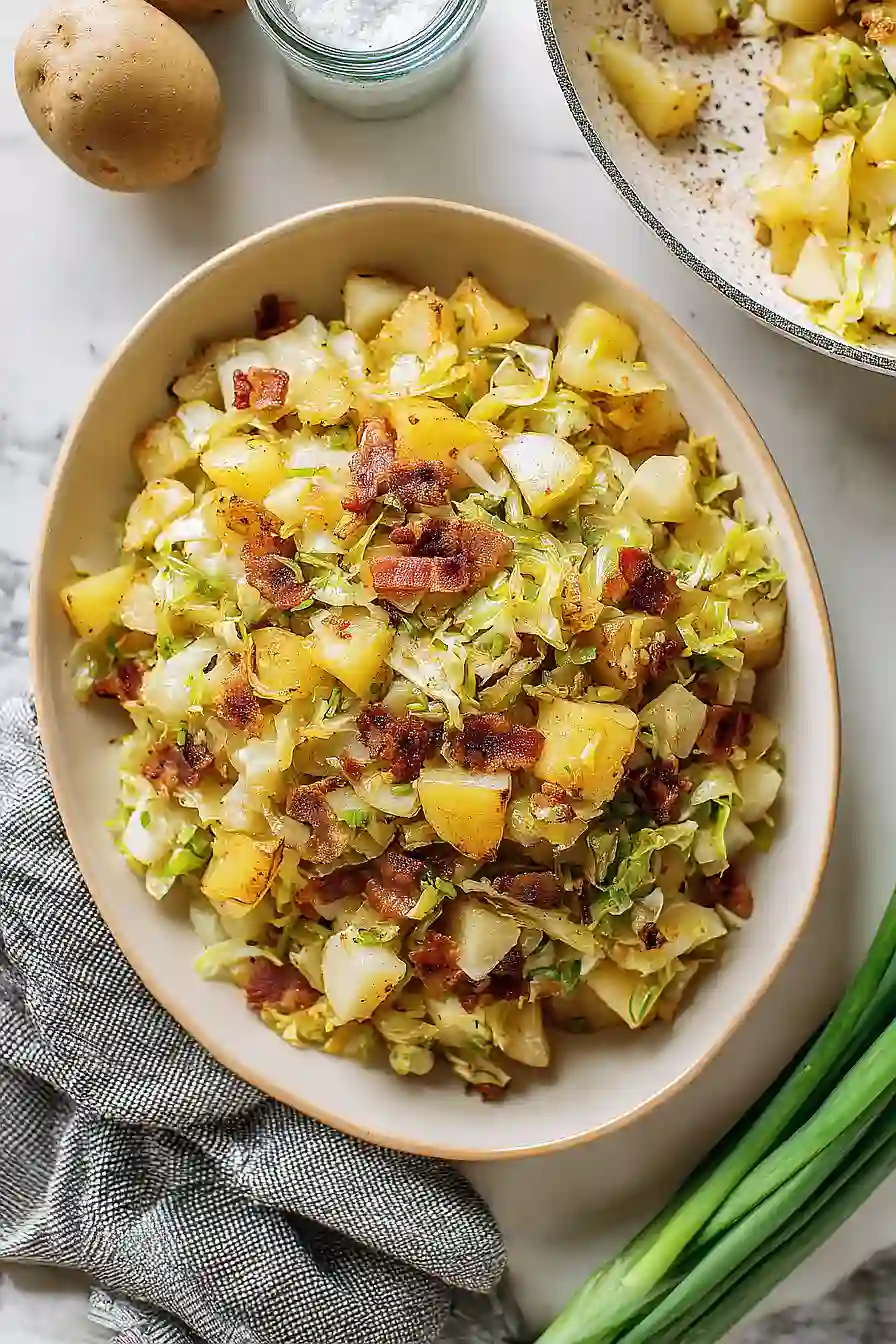 Fried Cabbage and Potatoes with Bacon