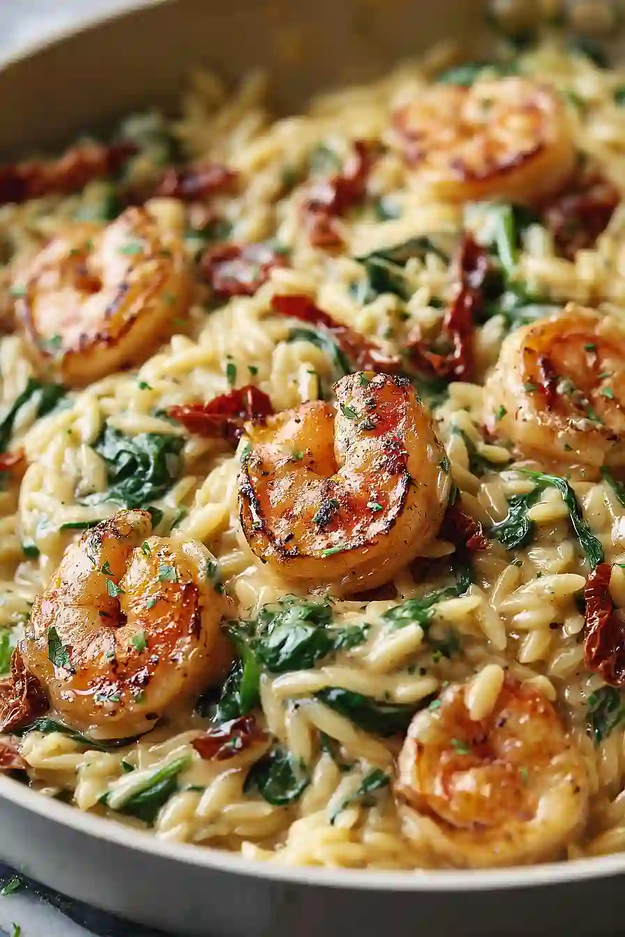 Tuscan Shrimp Orzo with Sun-Dried Tomatoes