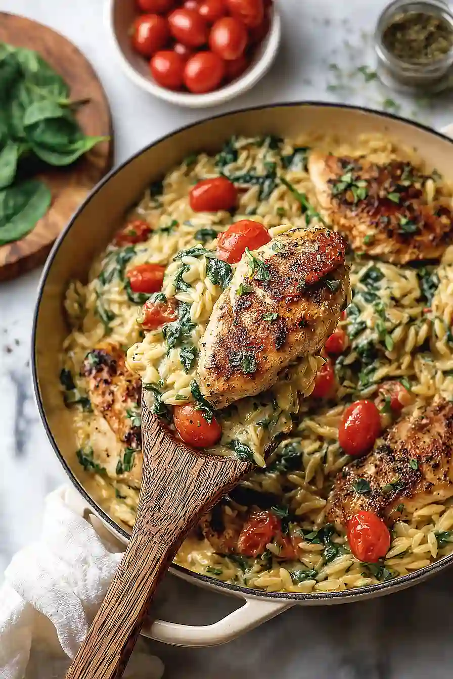 Creamy Chicken Orzo with Spinach