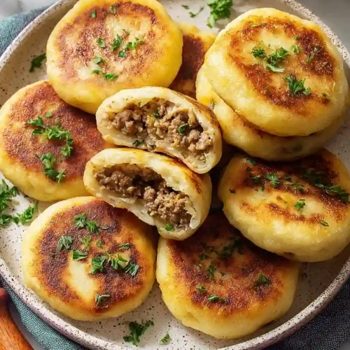 meat stuffed potato cakes