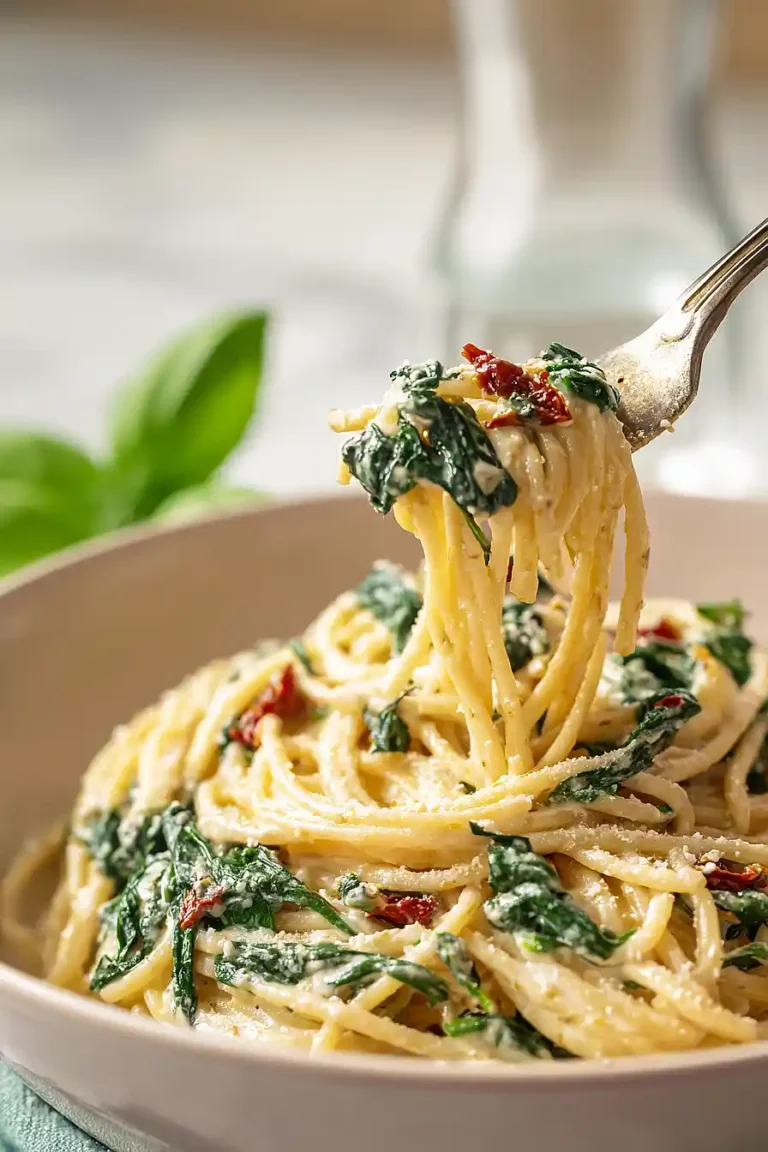Spaghetti & Spinach with Sun-Dried Tomato Cream Sauce