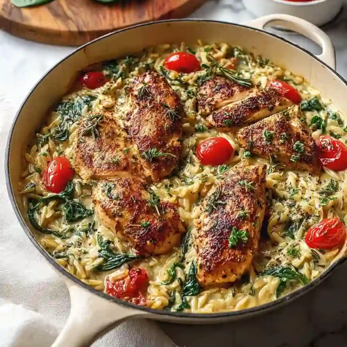 Creamy Chicken Orzo with Spinach