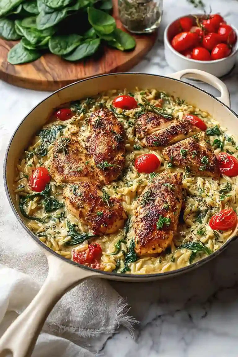 Creamy Chicken Orzo with Spinach