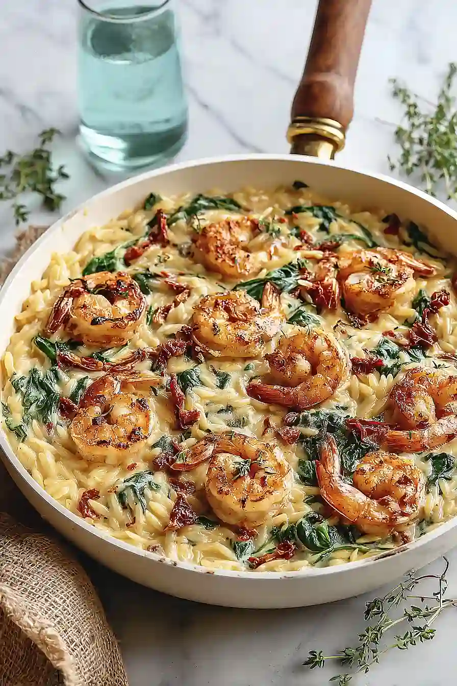 Tuscan Shrimp Orzo with Sun-Dried Tomatoes