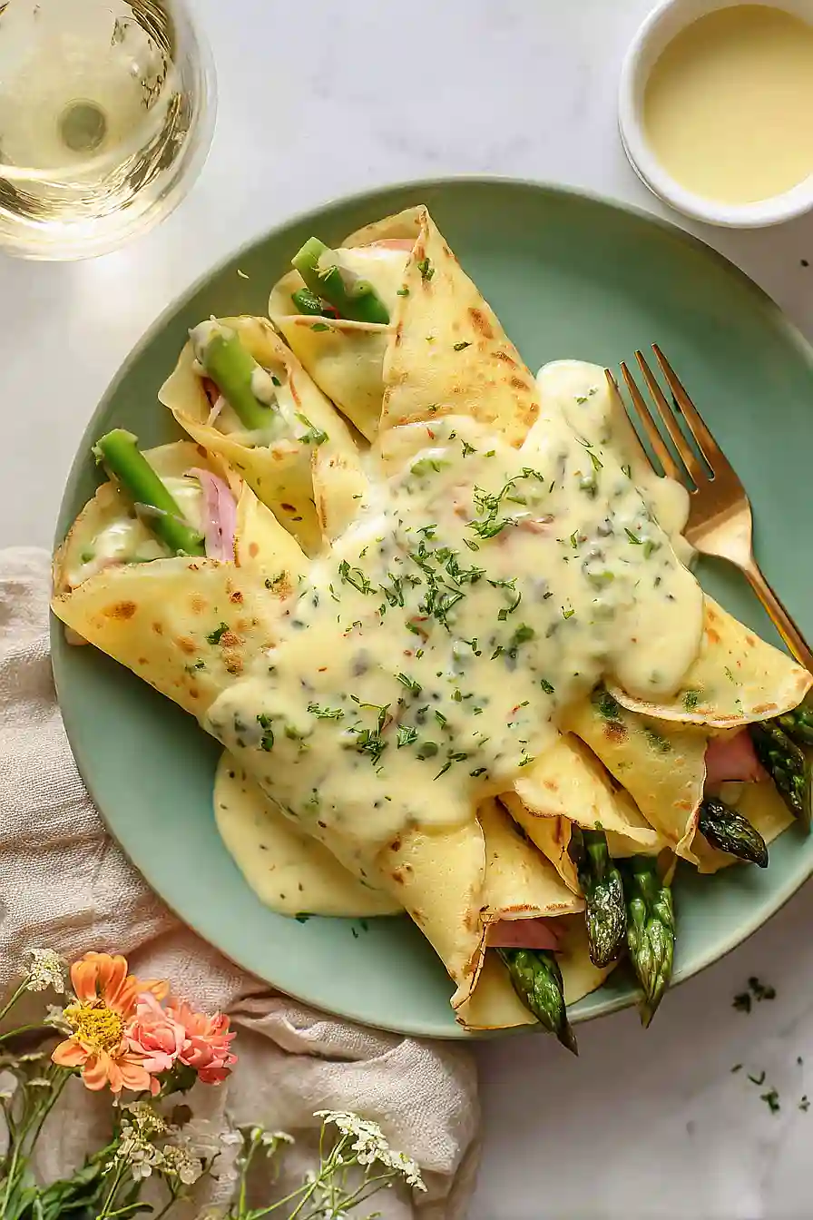 ham and asparagus crepes