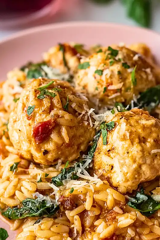Marry Me Chicken Meatballs Orzo