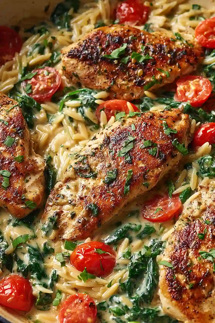 Creamy Chicken Orzo with Spinach