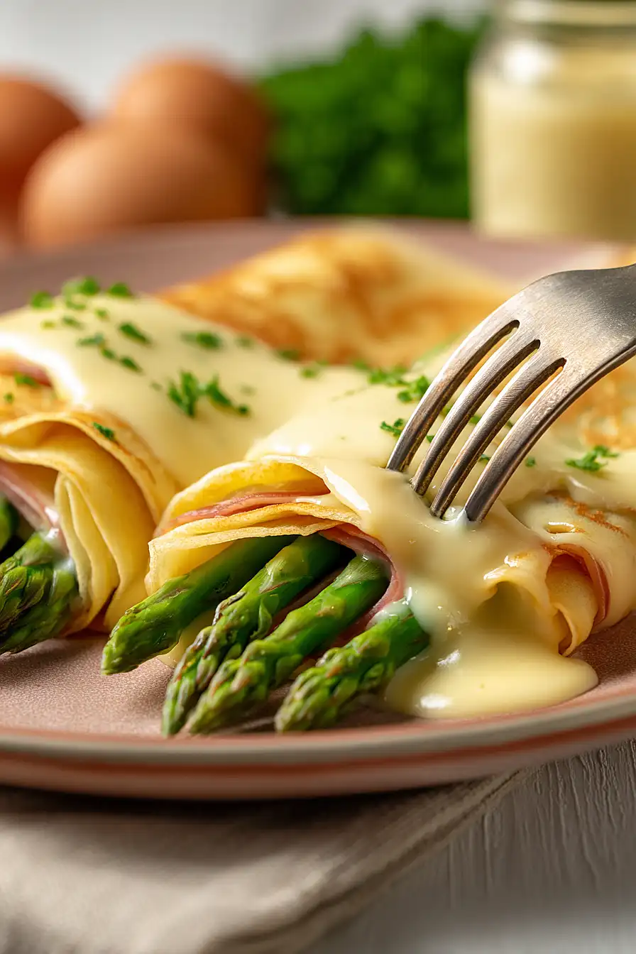 asparagus crepes with hollandaise sauce