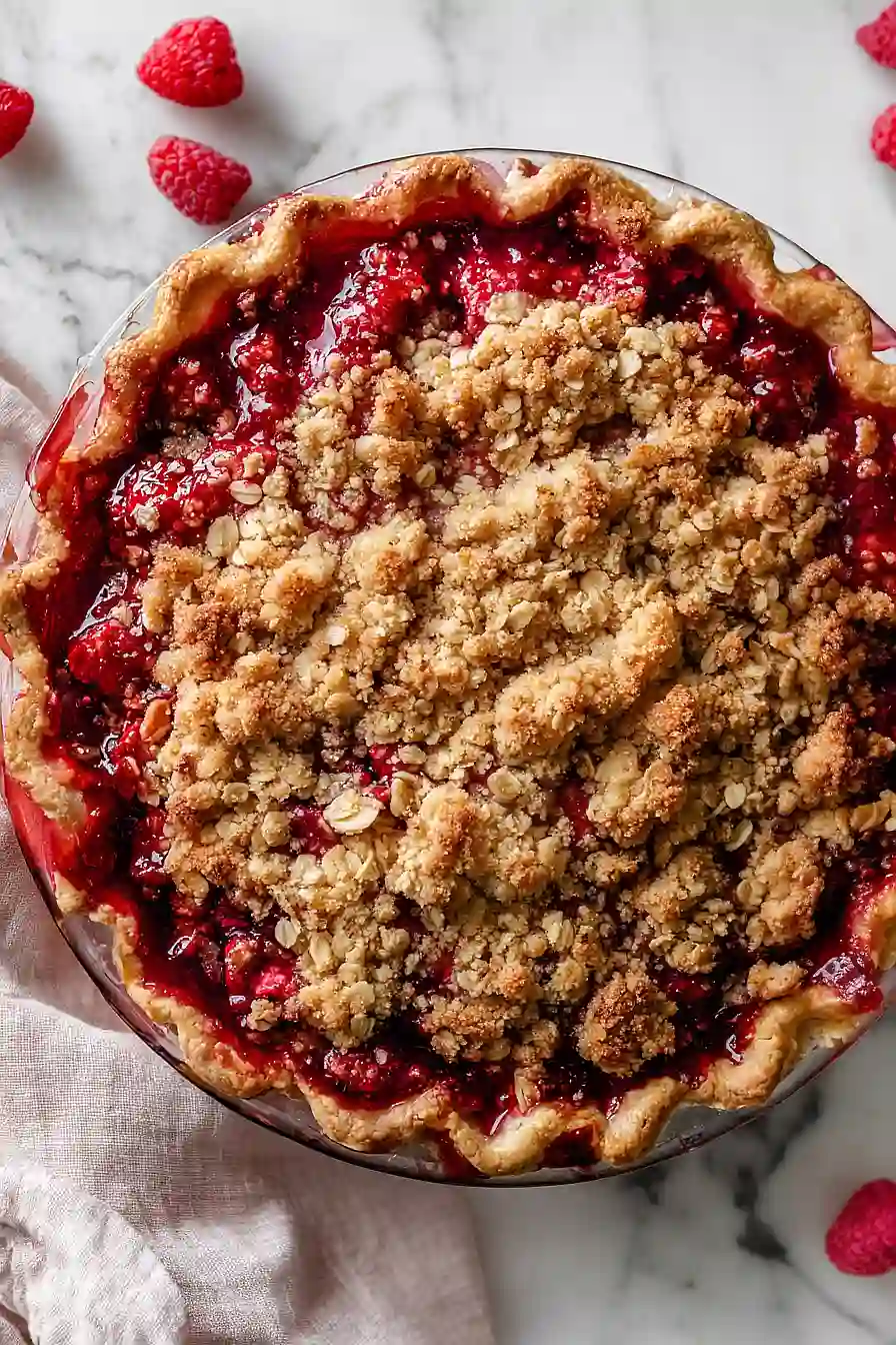 raspberry rhubarb crumble pie