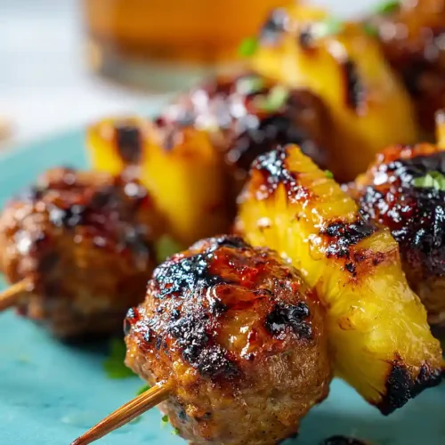 grilled pineapple meatball skewers
