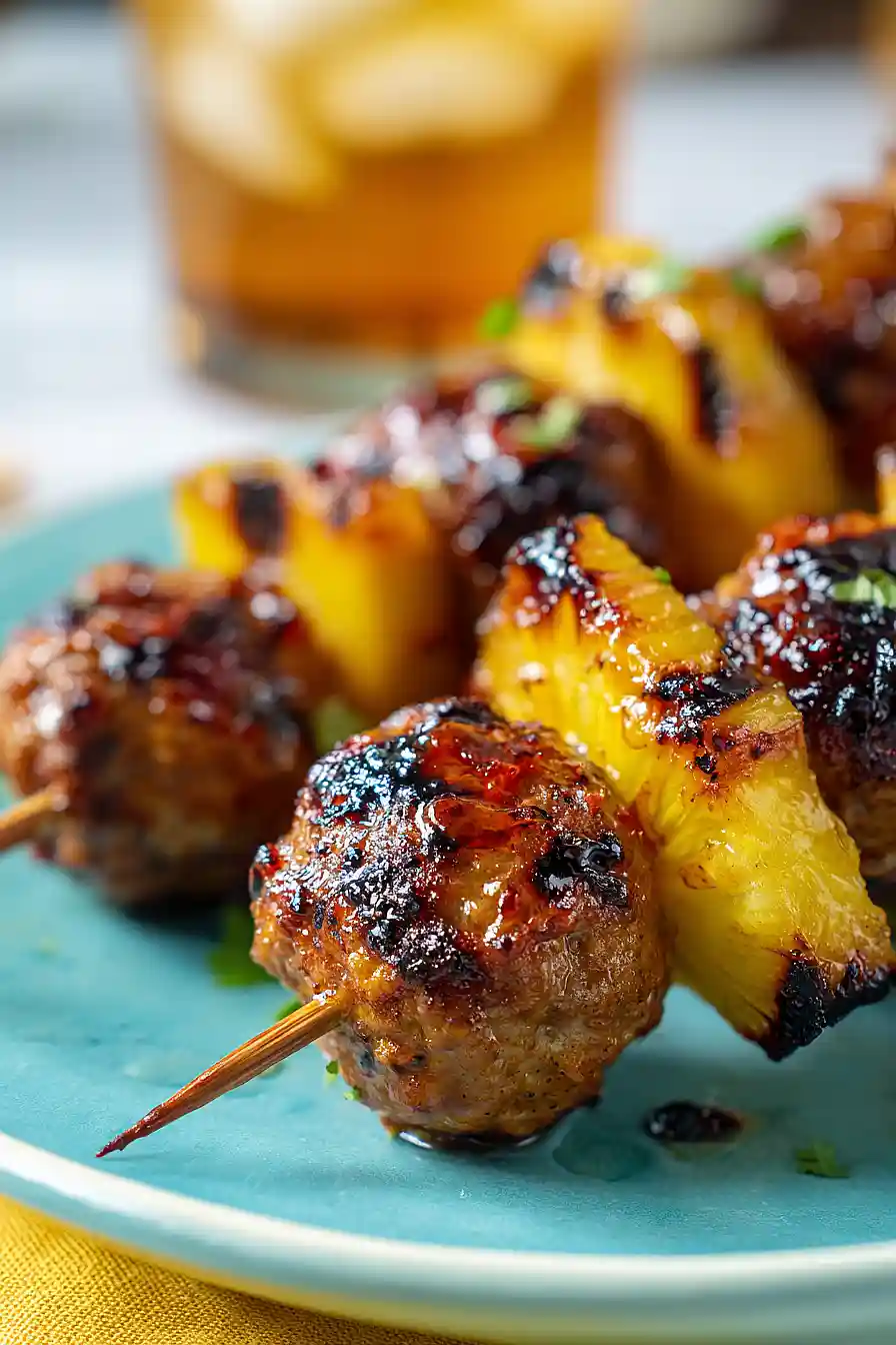 grilled pineapple meatball skewers