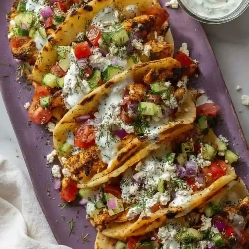 greek chicken gyro smash tacos