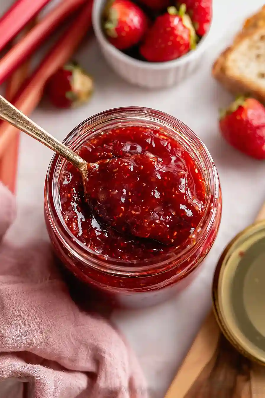 strawberry, rhubarb and vanilla jam