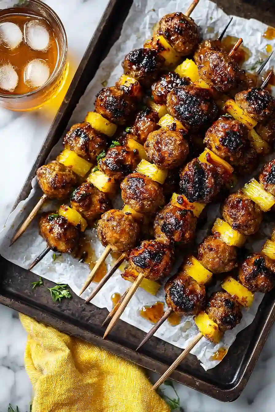 grilled pineapple meatball skewers