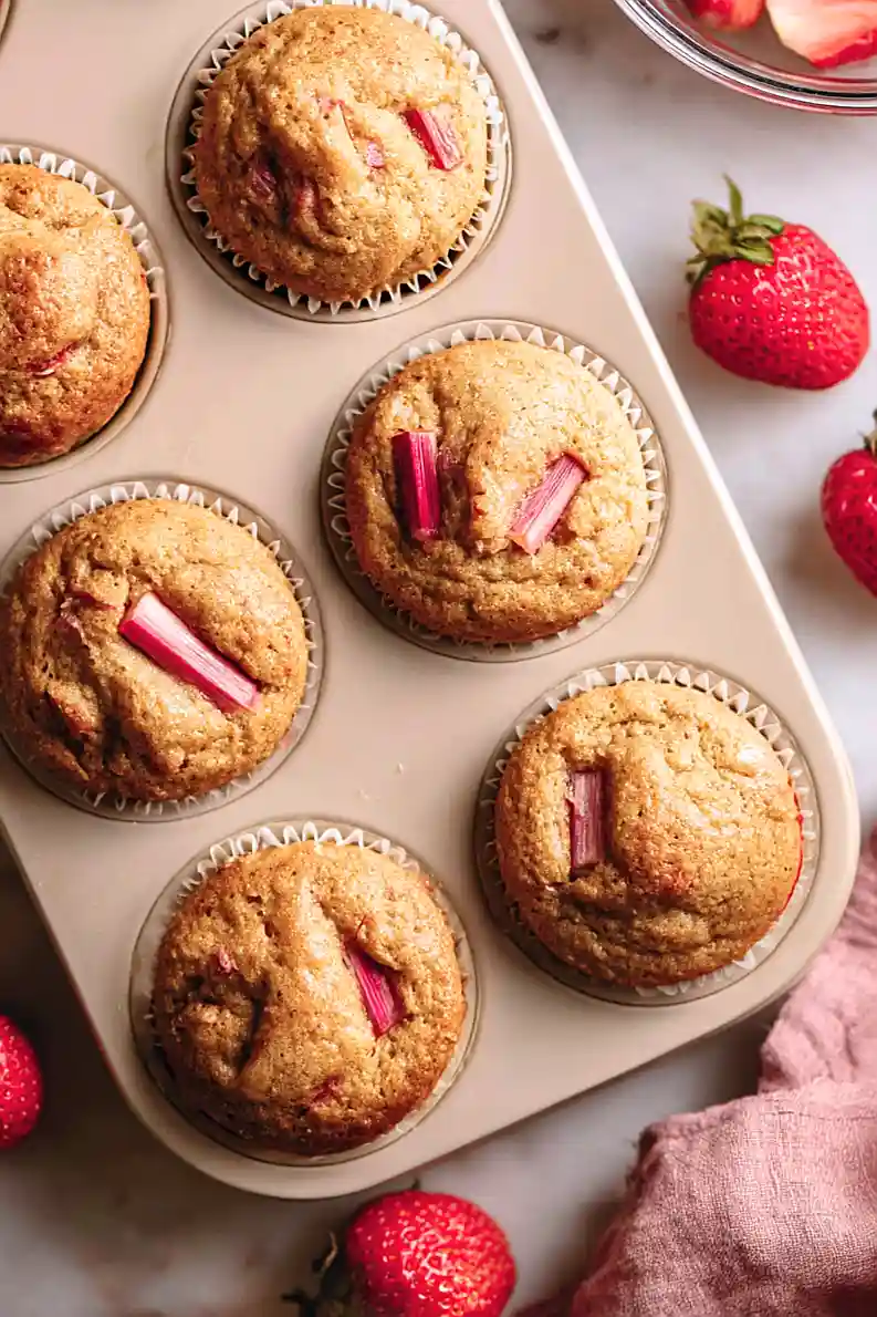 strawberry rhubarb protein muffins