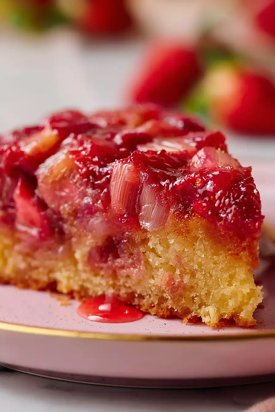vegan strawberry rhubarb upside down cake