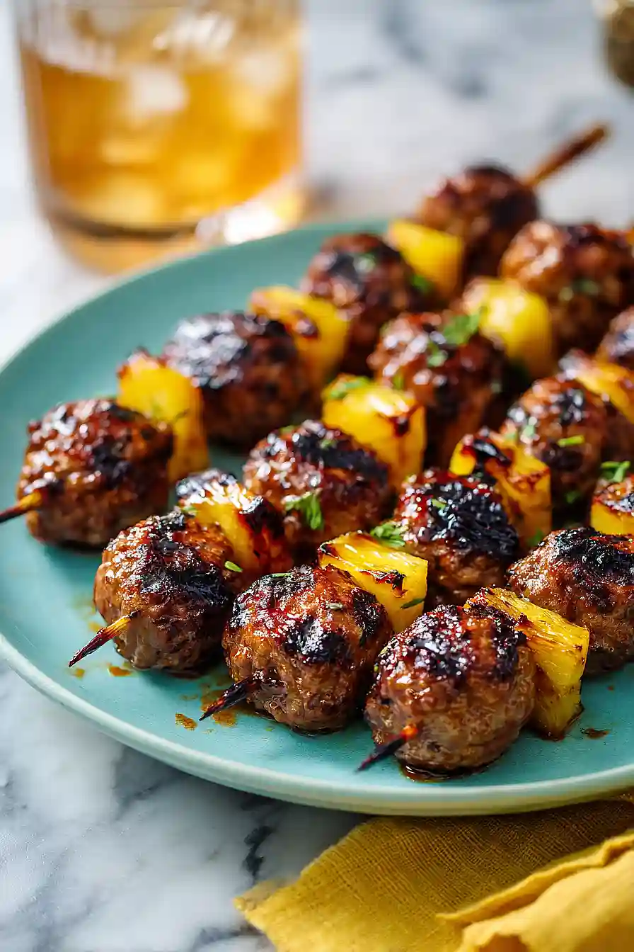 grilled pineapple meatball skewers
