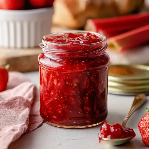 strawberry, rhubarb and vanilla jam