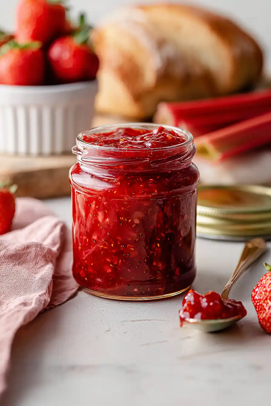 strawberry, rhubarb and vanilla jam