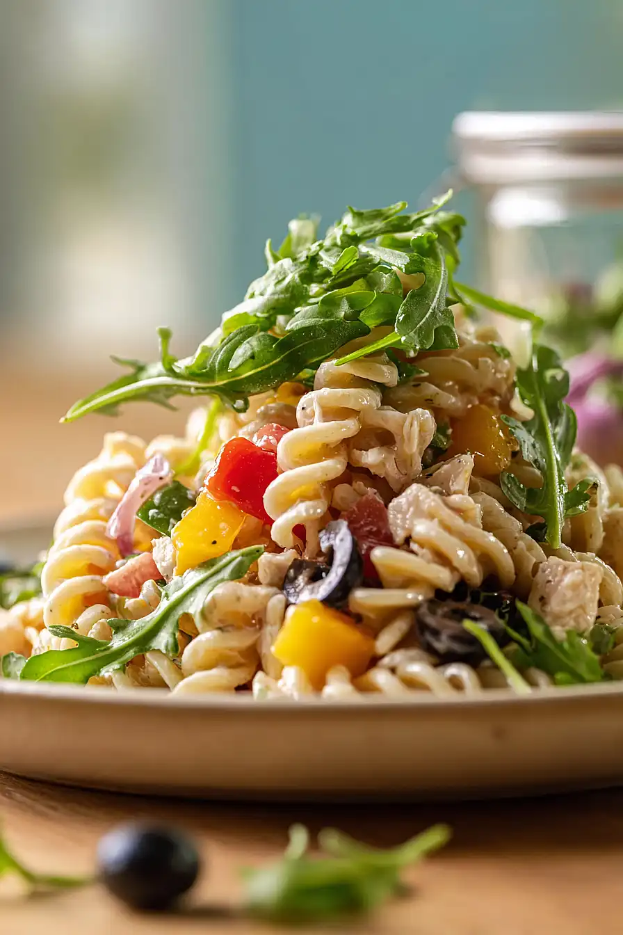 chicken pasta salad in a jar
