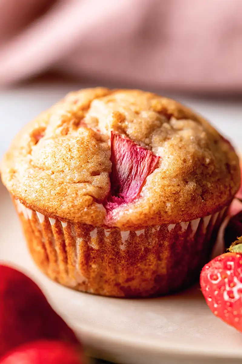 strawberry rhubarb protein muffins