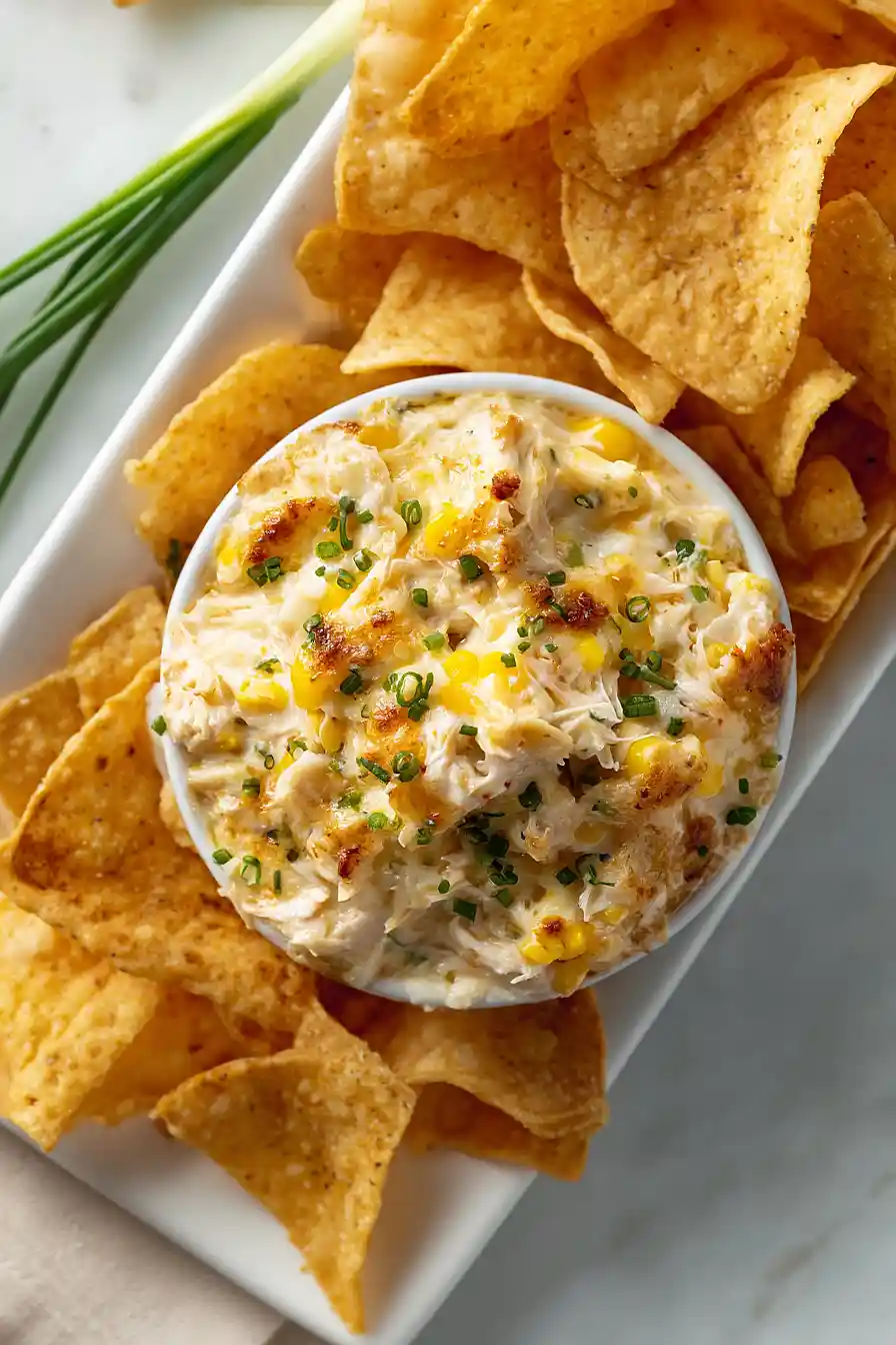 corn and crab dip with chips
