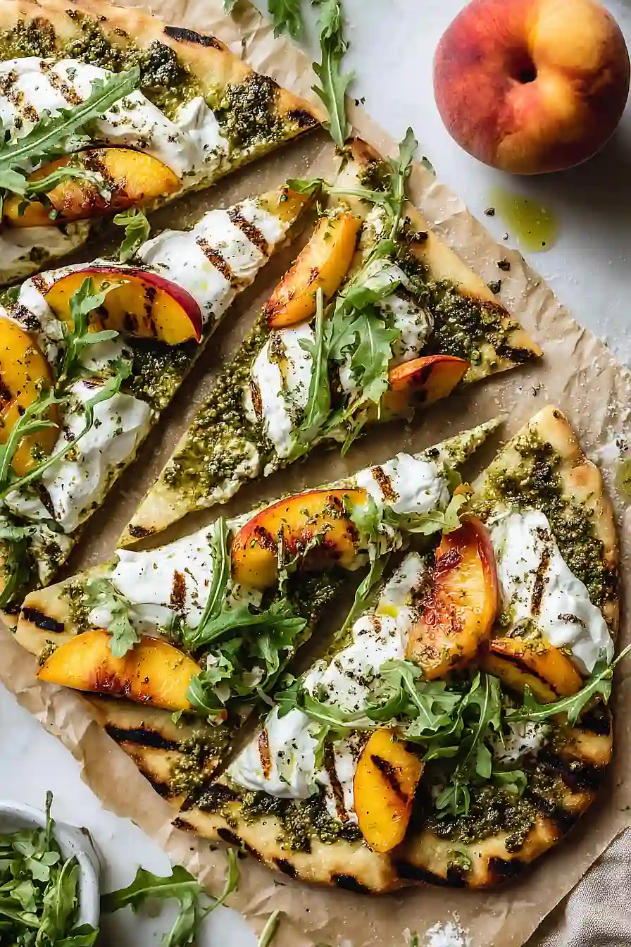 grilled peach and burrata flatbread