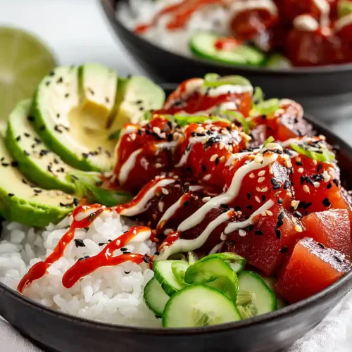 spicy tuna poke bowls