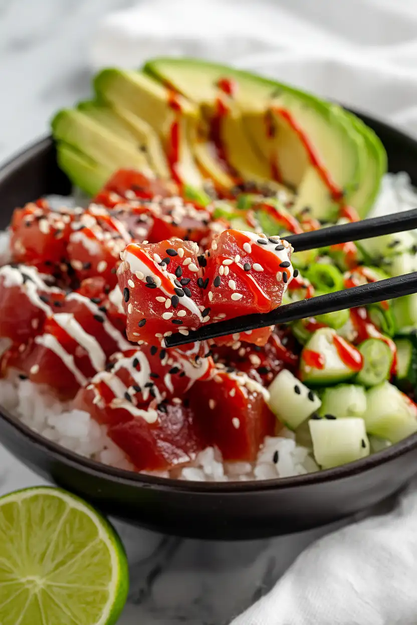 spicy tuna poke bowls